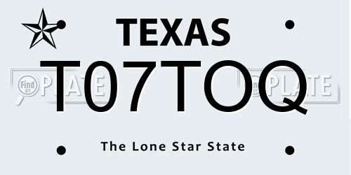 T07TOQ Texas License Plate