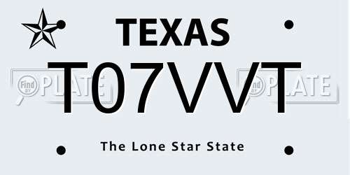 T07VVT Texas License Plate