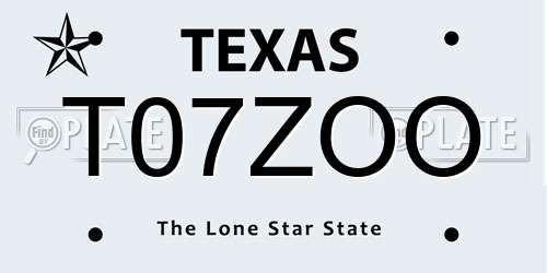 T07ZOO Texas License Plate