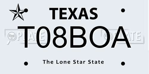 T08BOA Texas License Plate