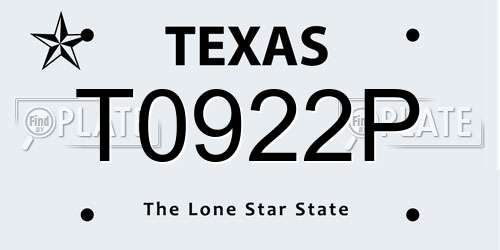 T0922P Texas License Plate