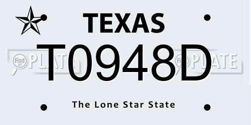 T0948D Texas License Plate
