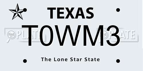 T0WM3 Texas License Plate