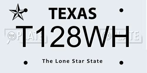 T128WH Texas License Plate