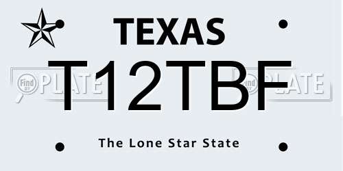 T12TBF Texas License Plate