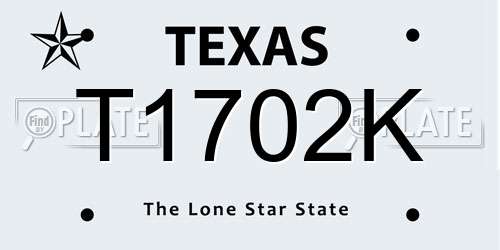 T1702K Texas License Plate