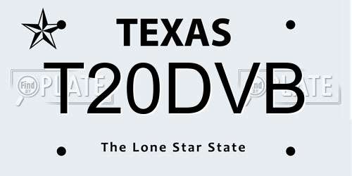 T20DVB Texas License Plate