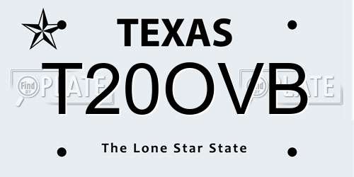 T20OVB Texas License Plate