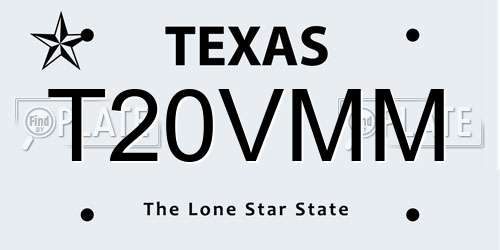 T20VMM Texas License Plate