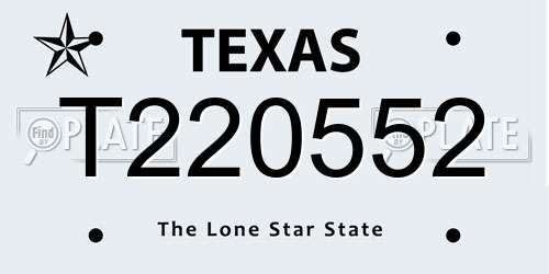 T220552 Texas License Plate
