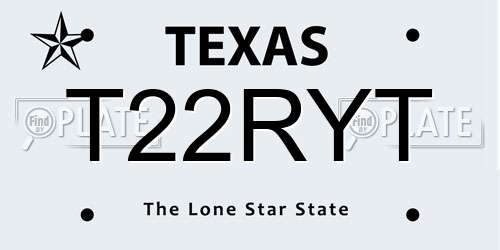 T22RYT Texas License Plate