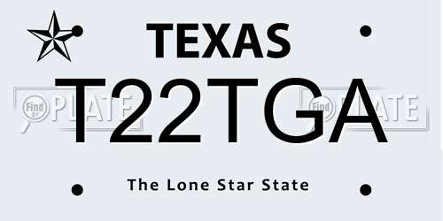 T22TGA Texas License Plate