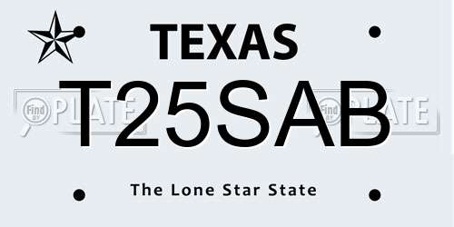 T25SAB Texas License Plate