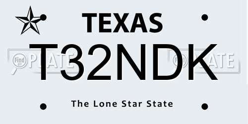 T32NDK Texas License Plate