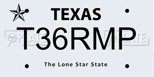 T36RMP Texas License Plate