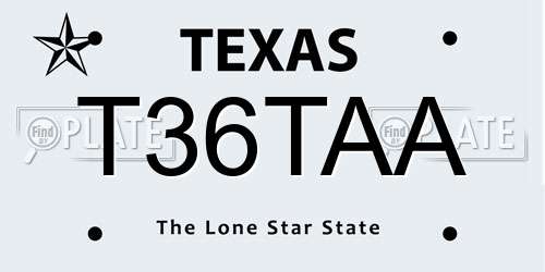 T36TAA Texas License Plate