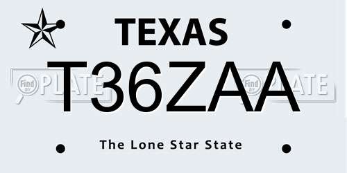 T36ZAA Texas License Plate