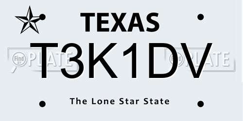 T3K1DV Texas License Plate