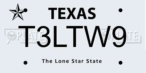 T3LTW9 Texas License Plate