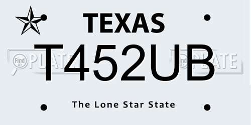 T452UB Texas License Plate