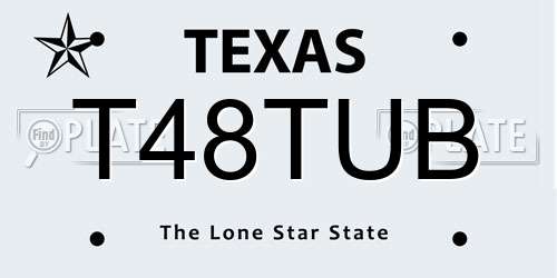 T48TUB Texas License Plate