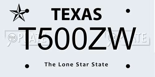 T500ZW Texas License Plate