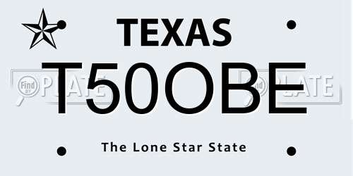 T50OBE Texas License Plate