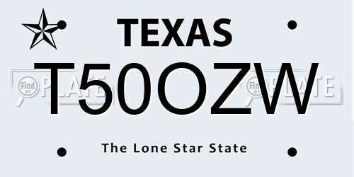 T50OZW Texas License Plate