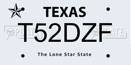 T52DZF Texas License Plate
