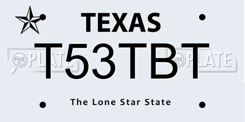 T53TBT Texas License Plate