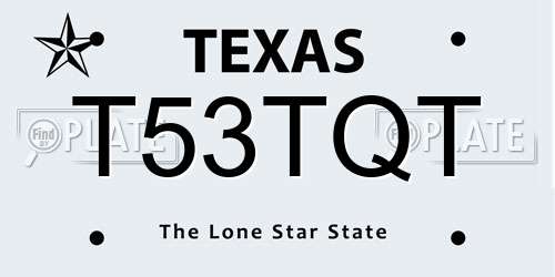 T53TQT Texas License Plate