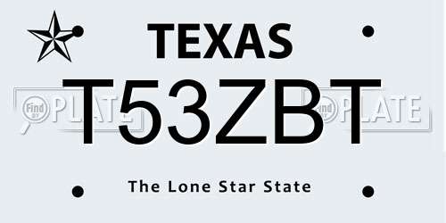 T53ZBT Texas License Plate
