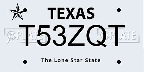 T53ZQT Texas License Plate
