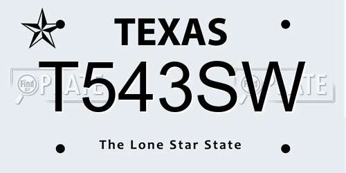 T543SW Texas License Plate