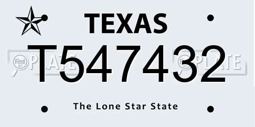 T547432 Texas License Plate