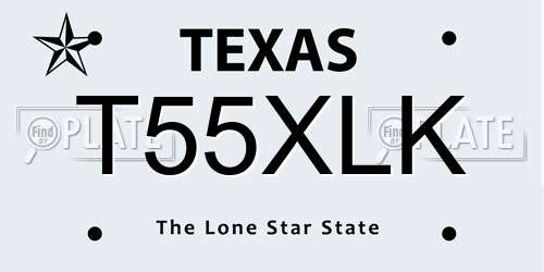 T55XLK Texas License Plate