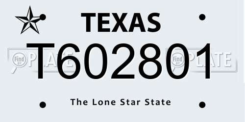 T602801 Texas License Plate