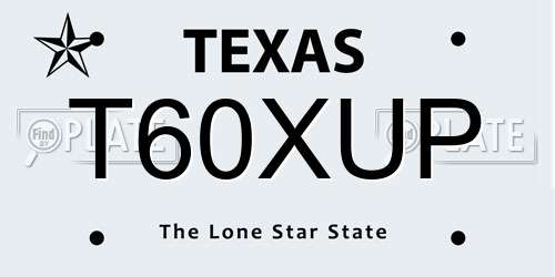 T60XUP Texas License Plate