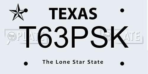 T63PSK Texas License Plate