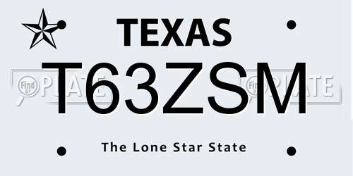 T63ZSM Texas License Plate