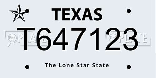 T647123 Texas License Plate
