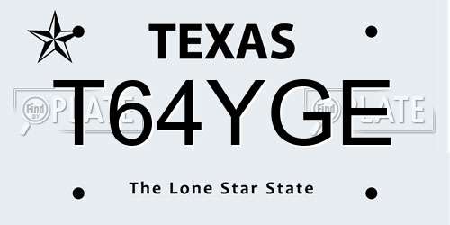 T64YGE Texas License Plate