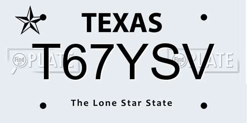 T67YSV Texas License Plate