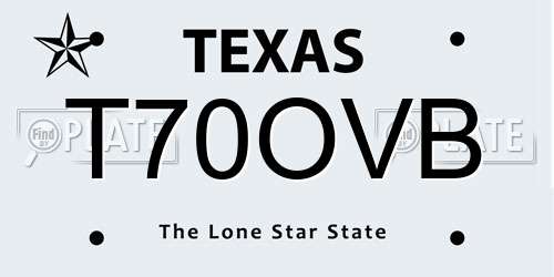 T70OVB Texas License Plate