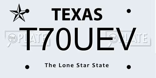 T70UEV Texas License Plate