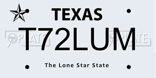 T72LUM Texas License Plate