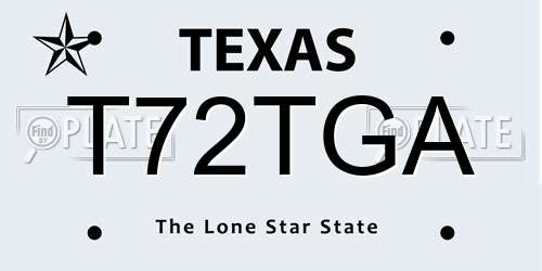 T72TGA Texas License Plate