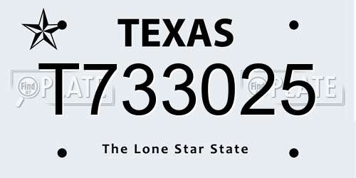 T733025 Texas License Plate