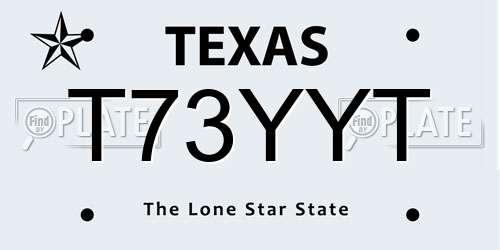 T73YYT Texas License Plate