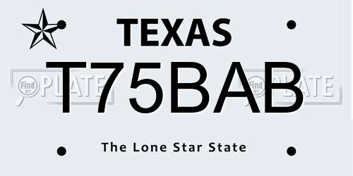 T75BAB Texas License Plate